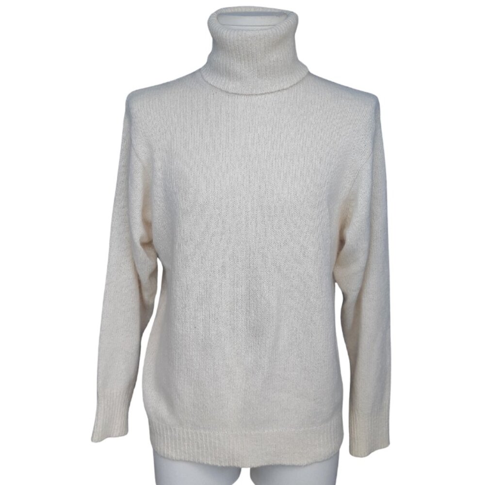 Bay Club SZ M Cream Silk, Angora Rabbit, Nylon & Lambswool Turtleneck Sweater